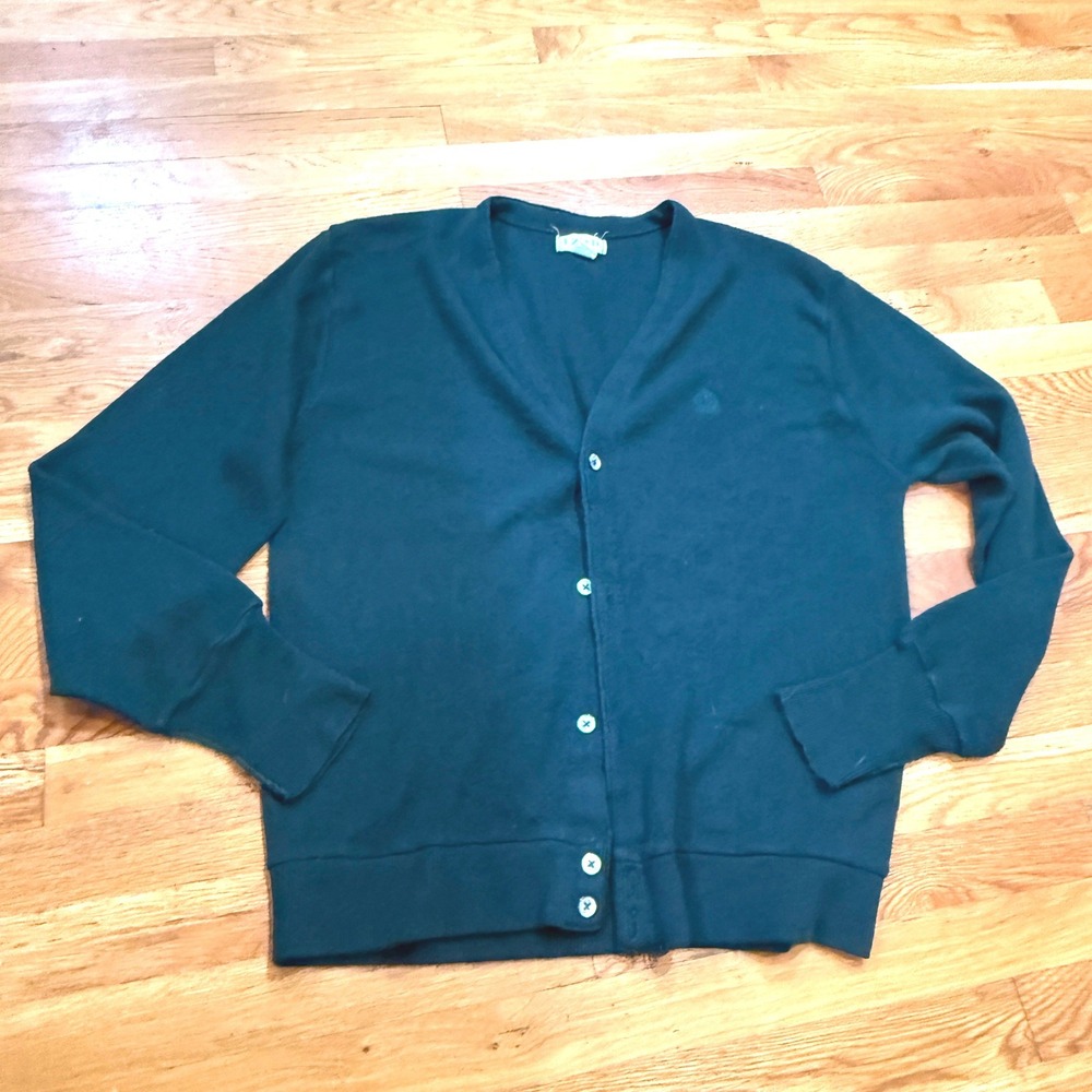 Vintage Izod Mens XL Hunter Green Cardigan Sweater Button Front Made in USA